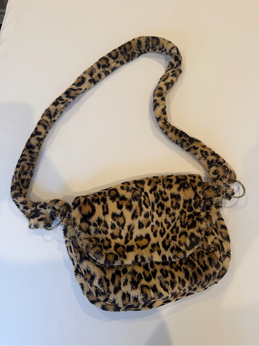 Leopard Print Faux Fur Shoulder Bag - Brown/Black